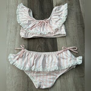 Well Dressed Wolf Go Wildling Pink Stripes 2 piece Swim Bikini, Girls Size 8,EUC